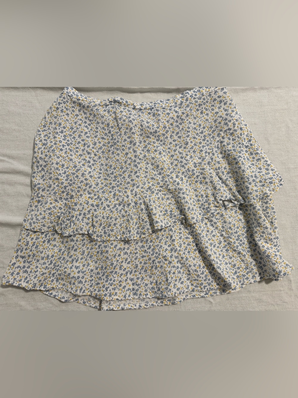 Jopna Blue 100% Cotton White Yellow Floral Ruffle Mini Skirt Size M - Picture 2 of 11
